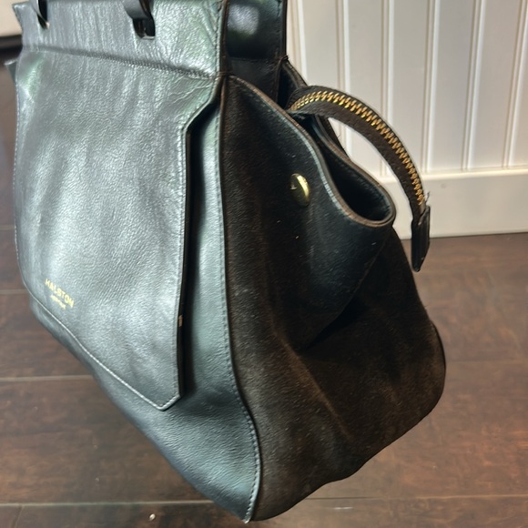 Halston Heritage Leather Bag Gold Purse Suede Black - Picture 8 of 13